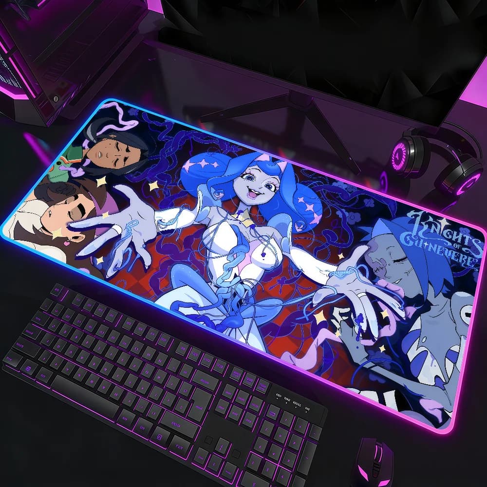 Tappetino per mouse Cartoon Knights of Guinevere, impermeabile, con luce LED RGB, colorato, per tastiera da gioco, superficie antiscivolo