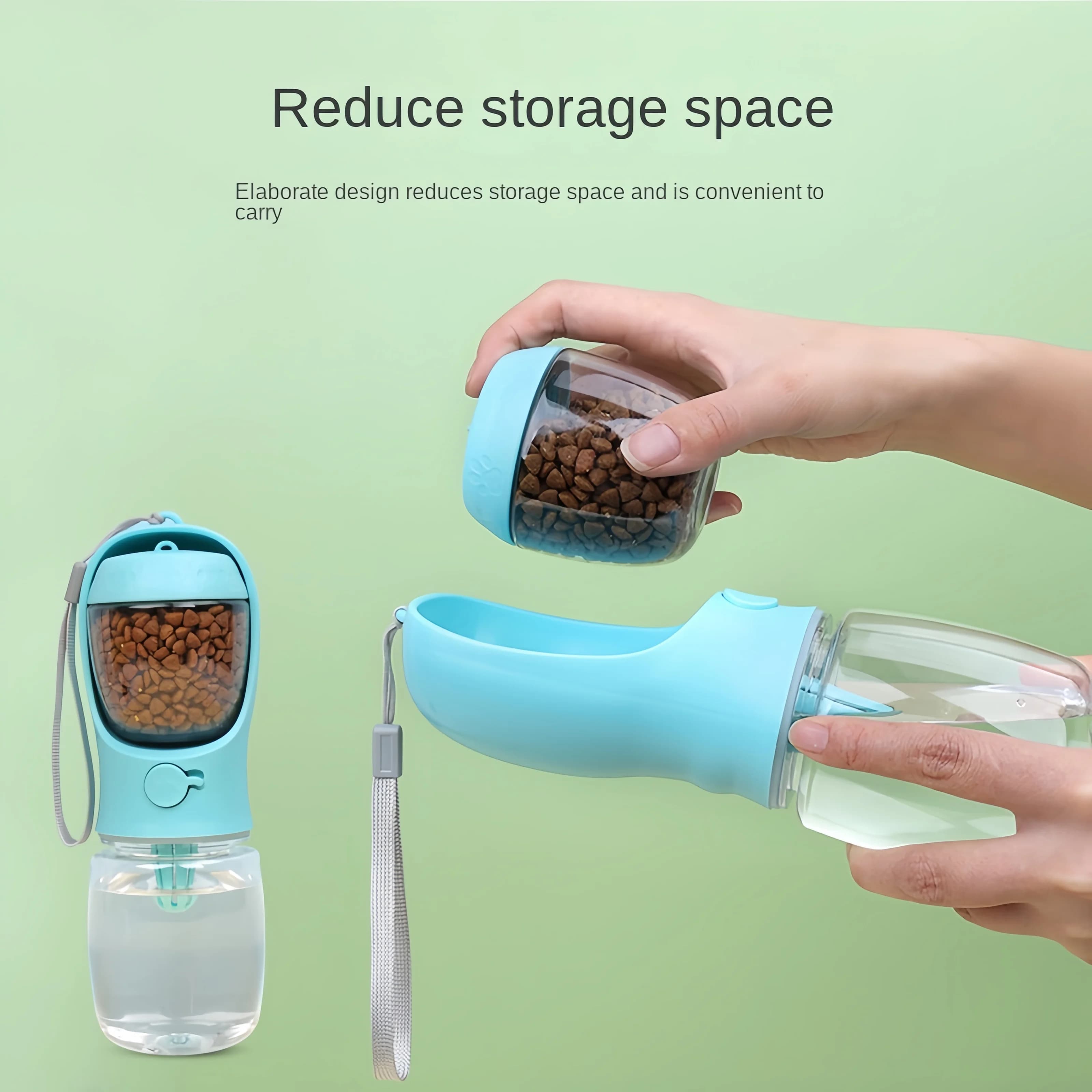 Borraccia portatile per cani e gatti con contenitore per cibo e acqua, ciotola per cuccioli, cani e animali domestici, accessori per viaggi all'aperto.