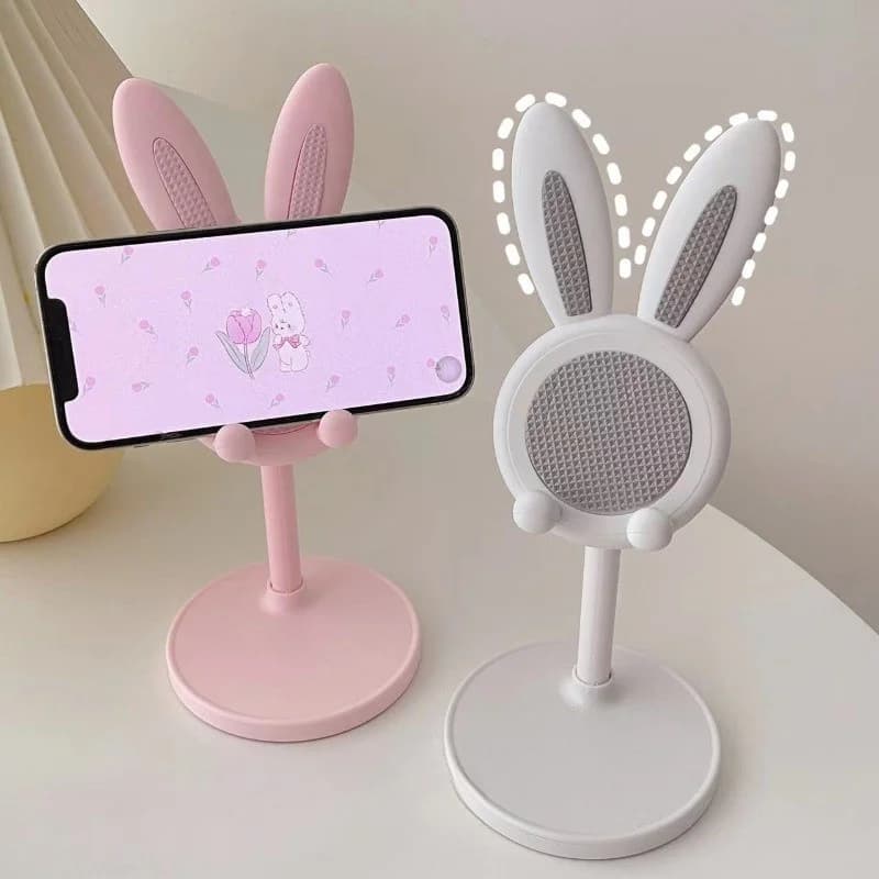 Supporto per telefono a forma di coniglio, multifunzione, estensibile, regolabile, da scrivania, per iPhone, iPad e tablet.