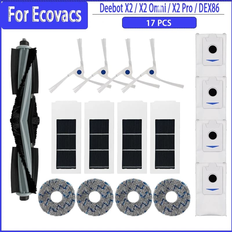 Spazzola laterale principale Mop Sterilizzazione Filtro HEPA Sacchetto per la polvere per Ecovacs Deebot X2 Omni / X2 / X2 Pro / DEX86 Accessori per pezzi di ricambio