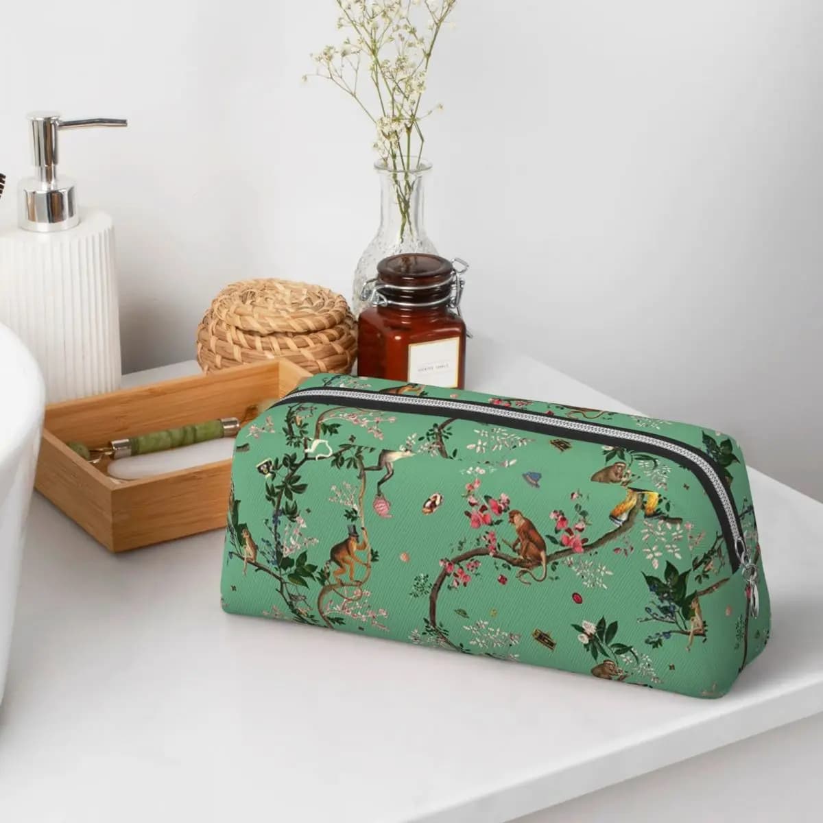 Monkey World Green Pencil Cases for Students School Pen Box Pencil Bag Pencil Pouch Storage Stationery Supplies