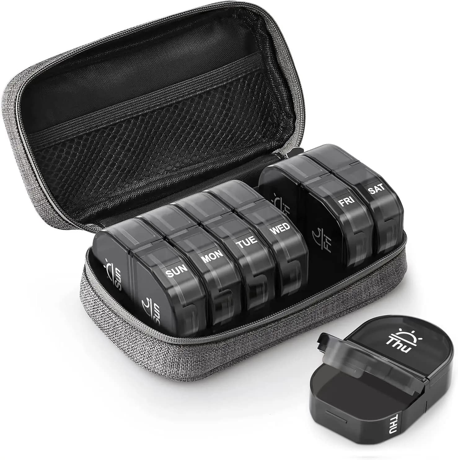 Organizzatore Settimanale per Pillole Grande, 2 Volte al Giorno, Portapillole AM PM per 7 Giorni con Borsa Portatile con Cerniera in Tessuto per Integratori e Vitamine