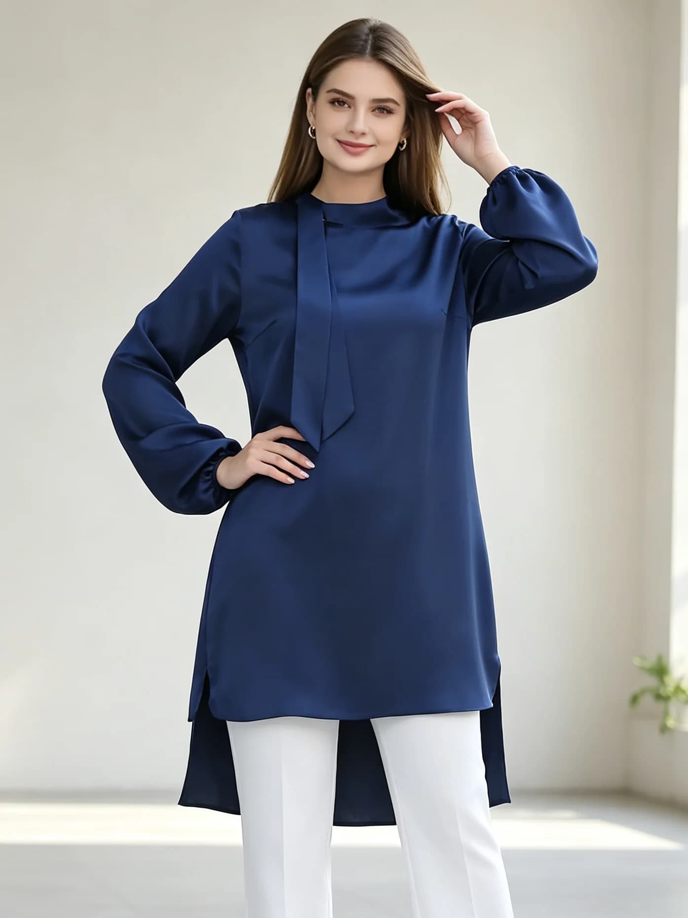 Women's Solid Color Casual Elegant Lantern Sleeve Robe Dress with Mini Skirt Comfortable Fashion Robe Robe Dress