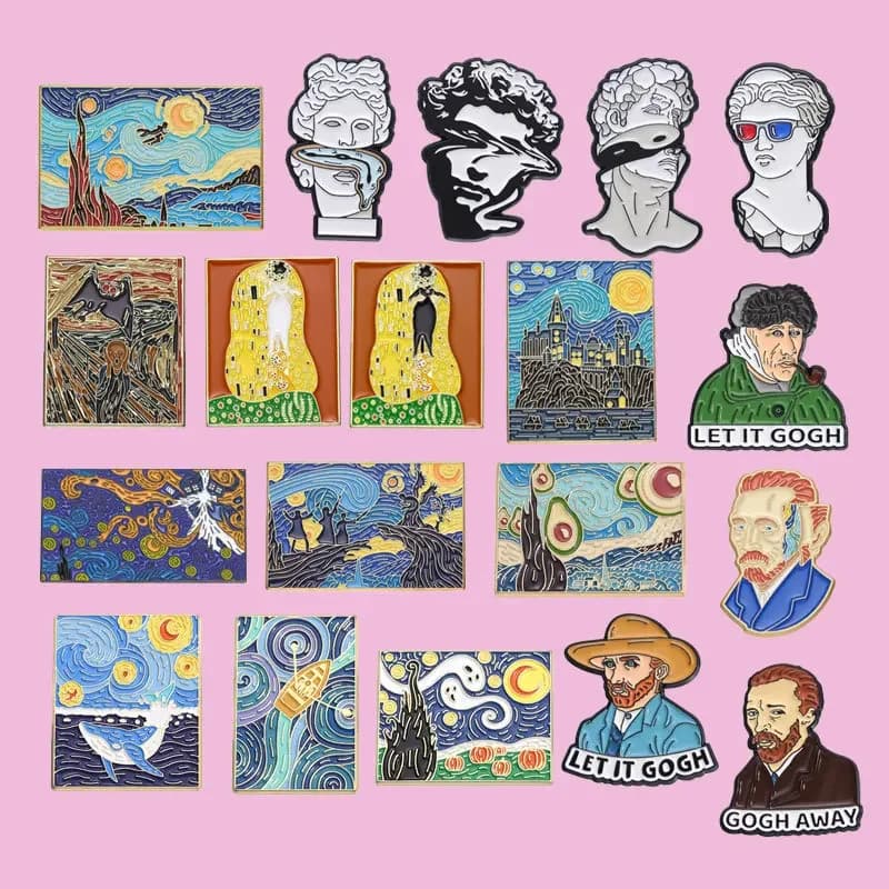 Oil Painting Brooch Art Theme Character Sculpture Shape Metal Badge Small Accessories Wholesale Cap Pin Brooches for Clothing