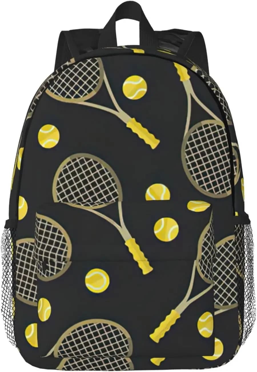 Divertenti racchette da tennis e palline da tennis Stampa Zaino versatile per adulti per lavoro, escursionismo, zaino impermeabile, scomparto per laptop