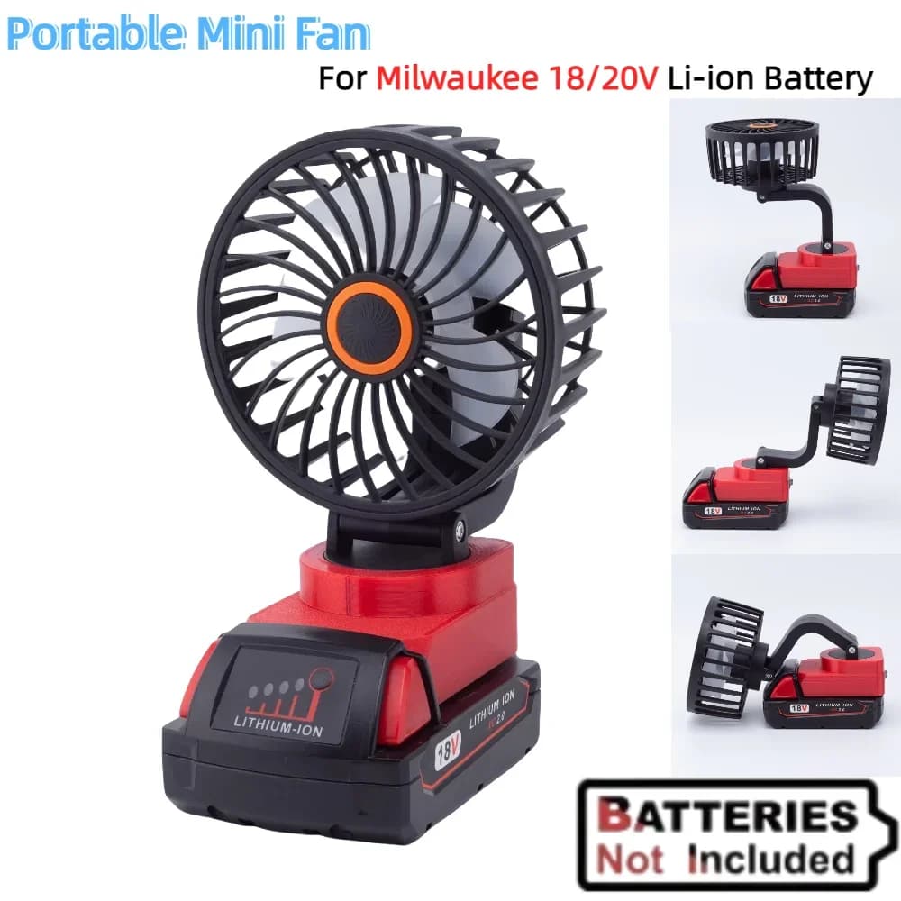 Mini ventilatore portatile per batteria agli ioni di litio Milwaukee 18/20 V, regolazione multi-angolo, adatto per ufficio e uso esterno (senza batteria)