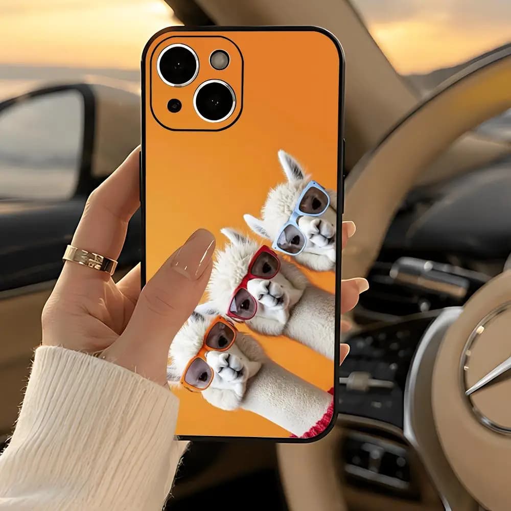 animal A-Alpaca Phone Case Black Heavy-Duty Matte Shockproof Soft Case for iPhone 13/14/15/16/17 Pro Max