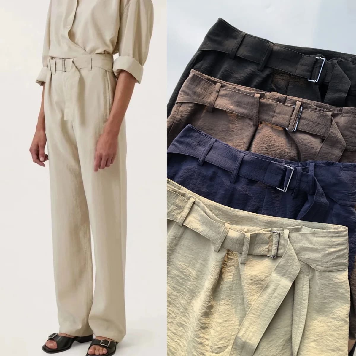 Stile da spettacolo in seta secca · Pantaloni di seta stile Old Money Pantaloni con fibbia in broccato di seta con trama di cintura Pantaloni da donna