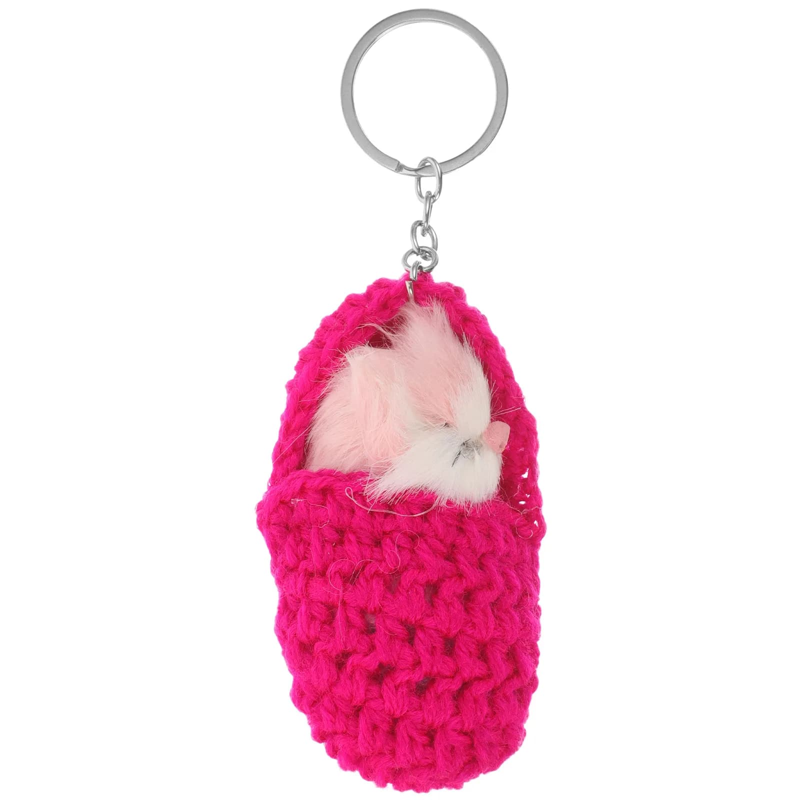 Keychain Pink Red Cat in Soft Material, Sleeping Cat, Pendant for Bag, Decoration for Backpack