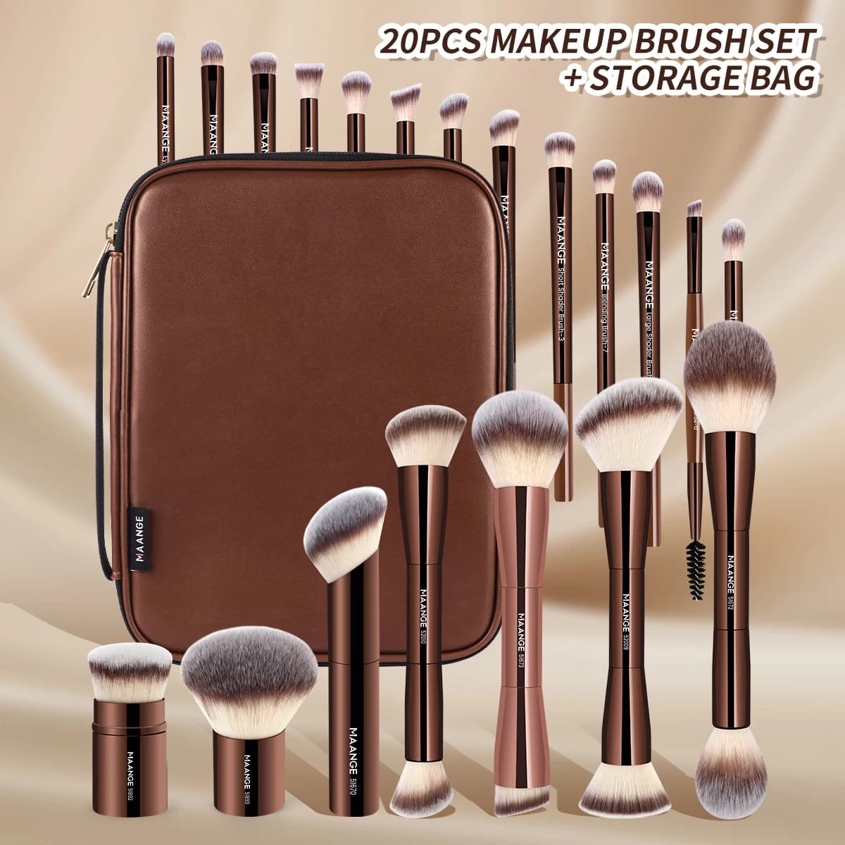MAANGE 20 pennelli per trucco professionale + custodia doppia estremità fondotinta in polvere fard ombretto pennello strumento organizzatore per miscelazione bellezza