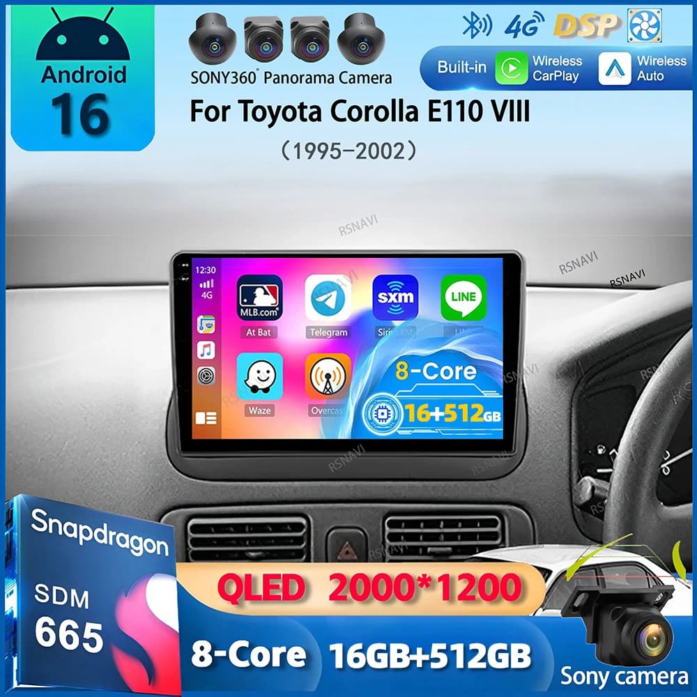 Android 16 Carplay Car Radio For Toyota Corolla E110 VIII 1995-2002 4G+WIFI GPS Navigation Multimedia Video Player No 2din DVD