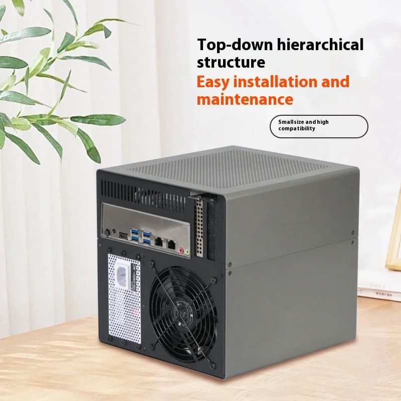 Scorpio Telaio NAS a 4 dischi Guscio in alluminio Alimentatore SFX Scheda principale Itx Vaca volante Servizio di archiviazione di synologia nera Telaio NAS