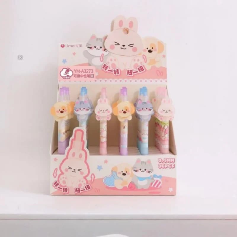 36 pz/lotto Kawaii Coniglio Gatto Orso Penna Gel Cancellabile Carino 0.5mm Inchiostro Blu Penne Neutre Materiale Scolastico Per Ufficio