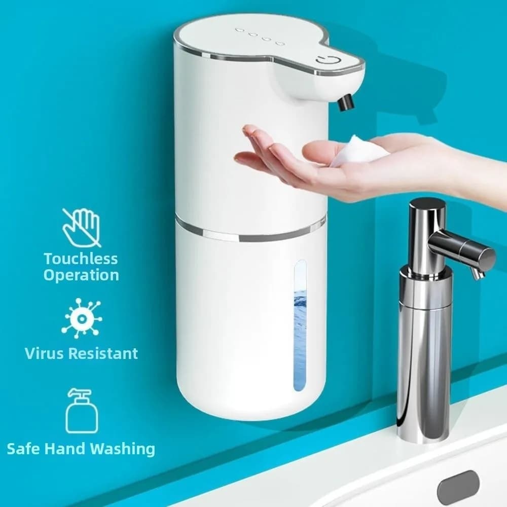 Dispenser di Sapone Automatico da Parete 350ML, Erogatore di Sapone Schiumogeno Senza Contatto Ricaricabile con 4 Livelli Regolabili