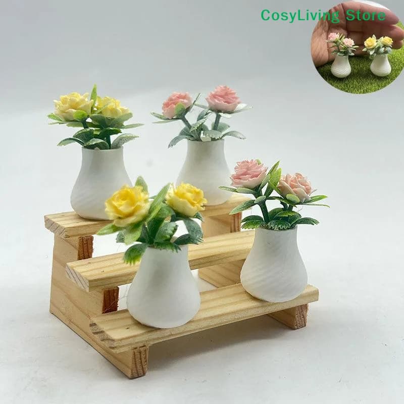 [CL]1Pcs Mini Rose Plant Potted Flower Model Home Tabletop Decor Craft Prop Miniature Photography Accessory[CL]