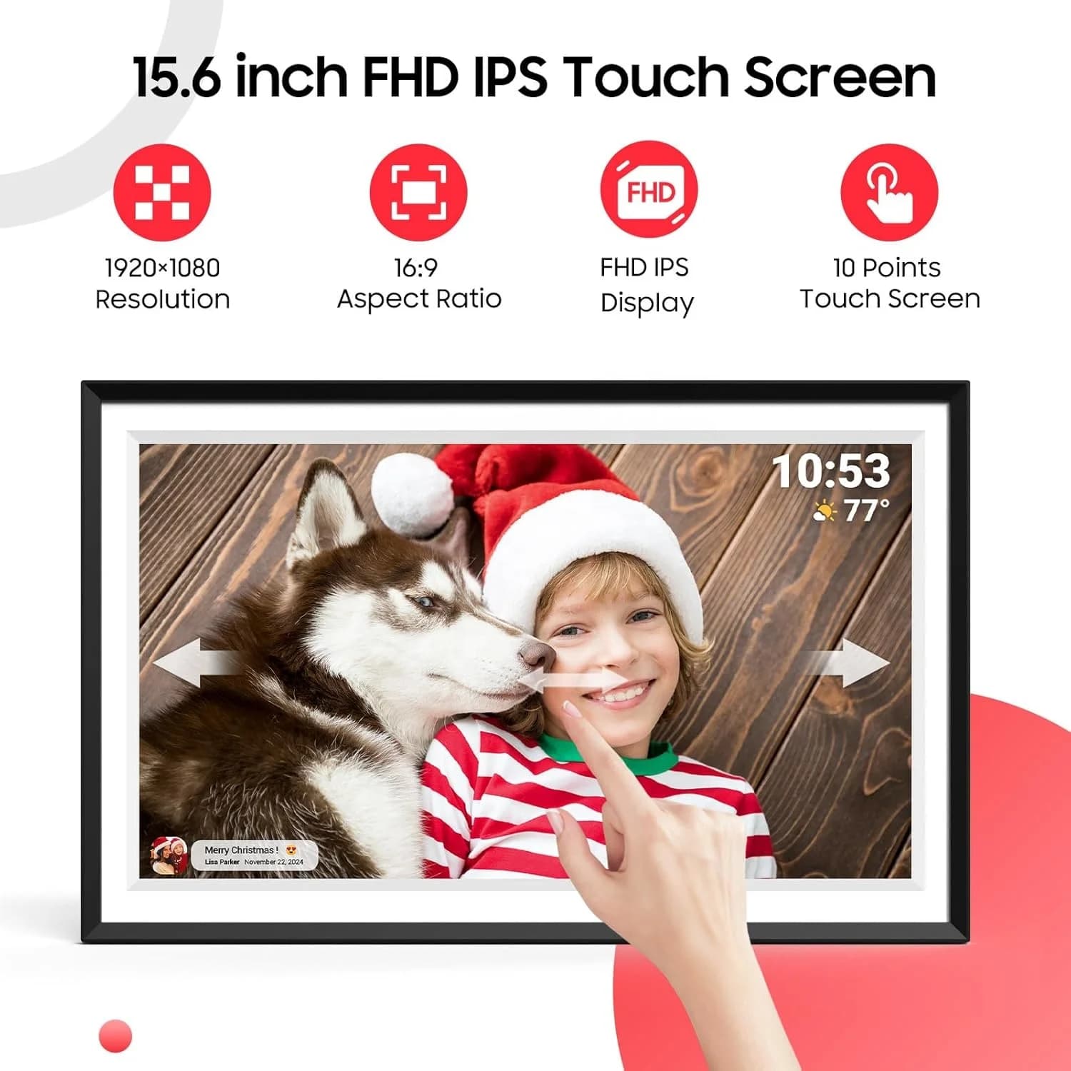 Digital Picture Frame 15.6 Inch, IPS Touchscreen WiFi Digital Photo Frame with 32GB, Share Photos Video Instantly Via Frameo App