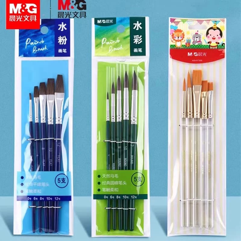 M&G Professional Brush Set Acrylic & Flat Round Tip Brush Craft Watercolor Oil, Gouache Brushes