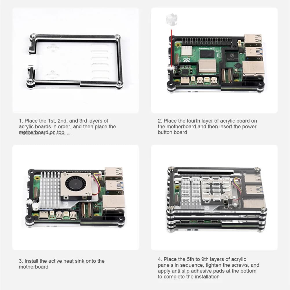 Custodia Protettiva Trasparente in Acrilico con Supporto per Raspberry Pi 5 4GB/8GB - Scatola Protettiva Trasparente per Cooler Ufficiale