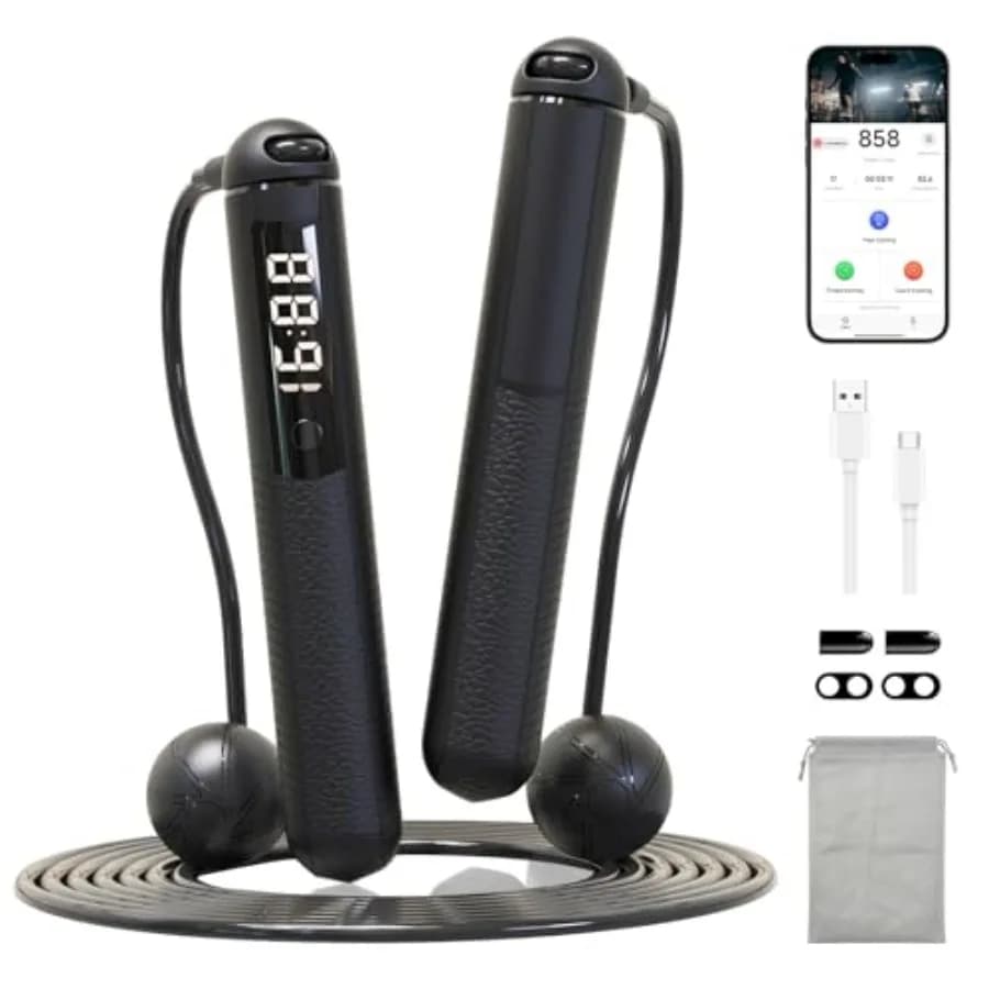 Corda per Saltare Cordless con Contatore, Corda Intelligente per Palestra, Brucia Grassi e Calorie, Analisi Dati APP, Attrezzatura per Allenamento a Casa