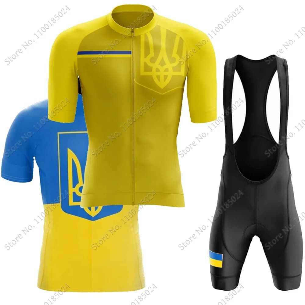 Completo da Ciclismo Nazionale Ucraina 2026 per Uomo, Maglia e Pantaloncini con Bretelle per Bici da Strada e MTB