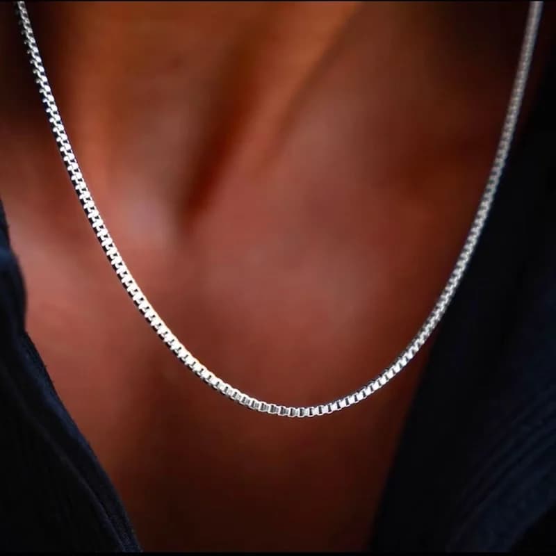 Collana a catena con scatola in acciaio inossidabile color argento da 1,2 mm Collana da uomo Hip Hop Moda Gioielli in acciaio al titanio Regalo alla moda