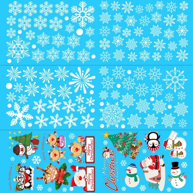 Adesivi per finestre di Natale Decorazioni per la casa Specchio per cartoni animati Adesivo statico di Natale Capodanno Buon Babbo Natale Alce Decorazione della parete della stanza