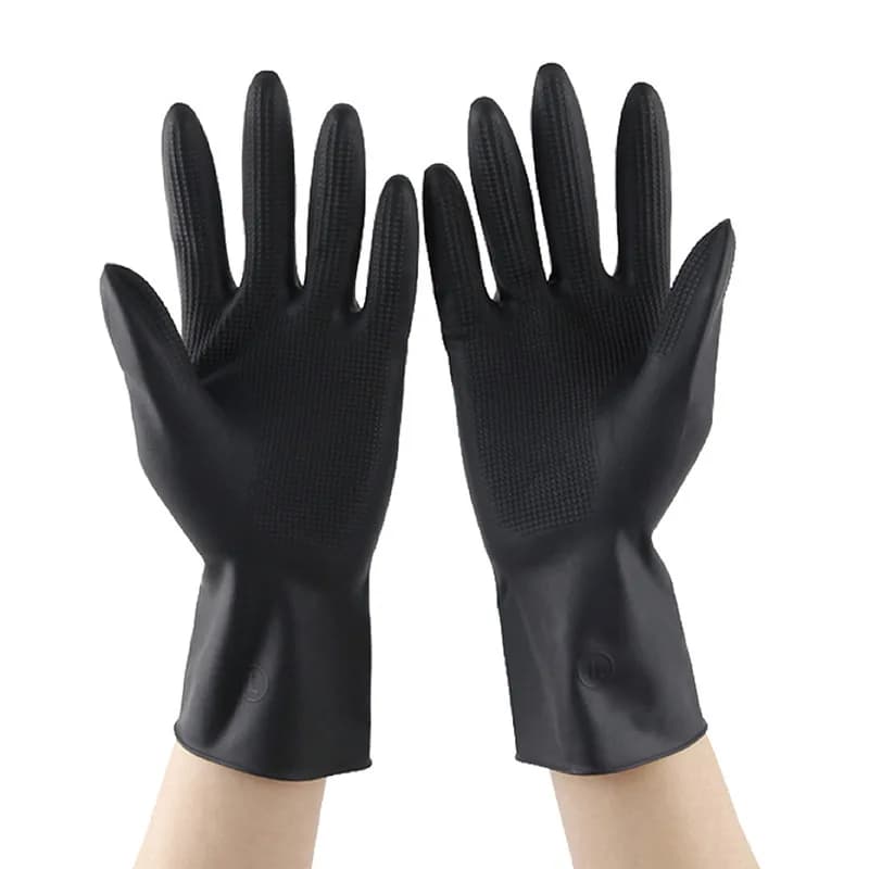 1 paio di guanti in gomma di lattice impermeabili neri antiscivolo resistenti al calore per parrucchieri, tinture per capelli, cucina, lavaggio piatti, pulizia domestica
