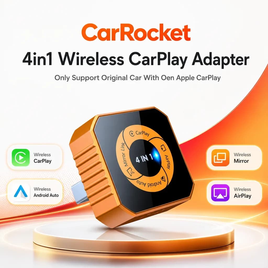 CarRocket Nuovo Adattatore Carplay 4in1 da Cablato a Wireless, Android Auto, Mirror Link, Smart MiNi Ai Box, USB Plug and Play, Bluetooth, WiFi