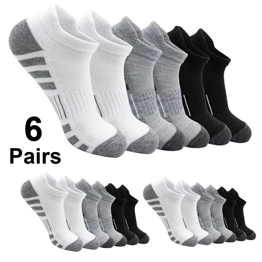 6 Pairs Athletic Ankle Socks Breathable Mesh Moisture Wicking Low Cut Sport Socks with Arch Support for Running Gym Workout