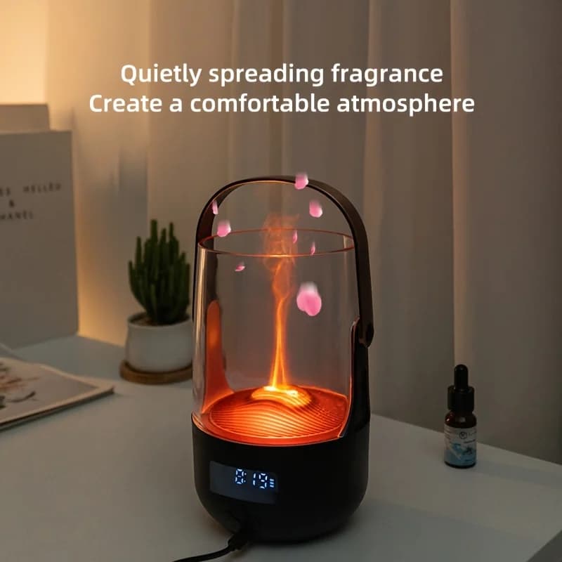 Umidificatore Aromaterapico Evaporativo Retro Flame 200ml con 3 Impostazioni Timer e Illuminazione d'Atmosfera per Arredamento Casa e Relax
