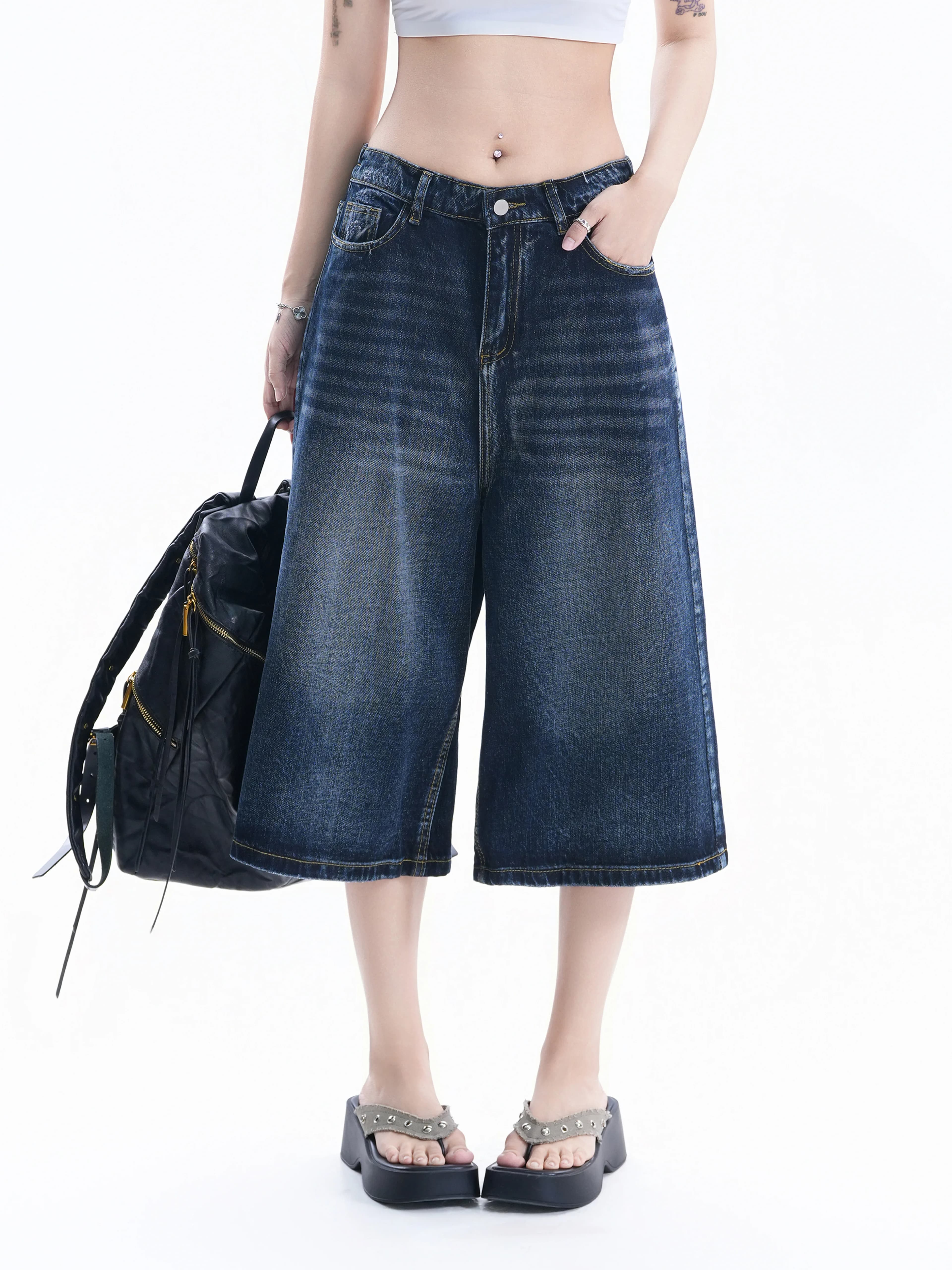 Lazy Style Oversize American Retro Neutral Wide Leg Jeans Cotton Natural Waist Pocket Long Pants Summer Ladies Loose Fit Jeans
