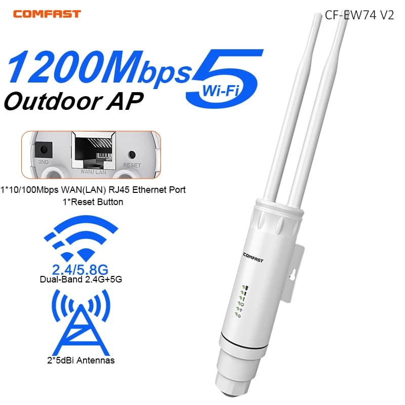 Comfast 1200Mbps Access Point Esterno 24V POE Ripetitore WiFi Router AP 5GHz +2G Antenna WiFi a Lungo Raggio Estensore per Esterni
