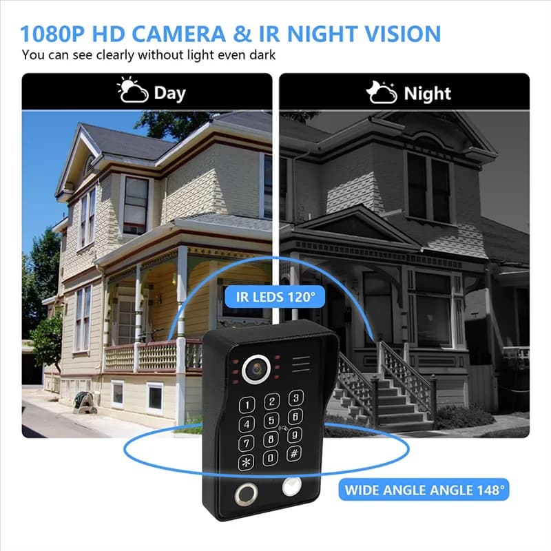 B84B-Sistema citofonico video Tuya Smart 1080P Wifi Monitor Citofono Impronte digitali Sblocco Videocitofono Campanello Casa Spina americana