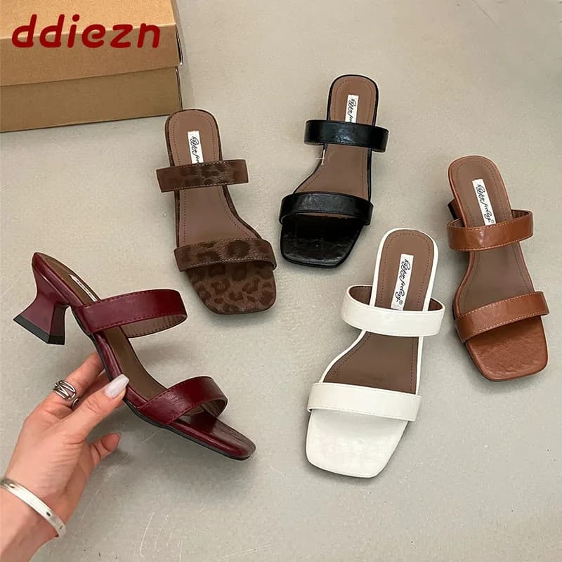 Nuove Ciabatte Estive 2026 con Tacco e Punta Quadrata da Donna, Scarpe Eleganti con Tacco a Spillo, Sandali e Ciabatte Femminili