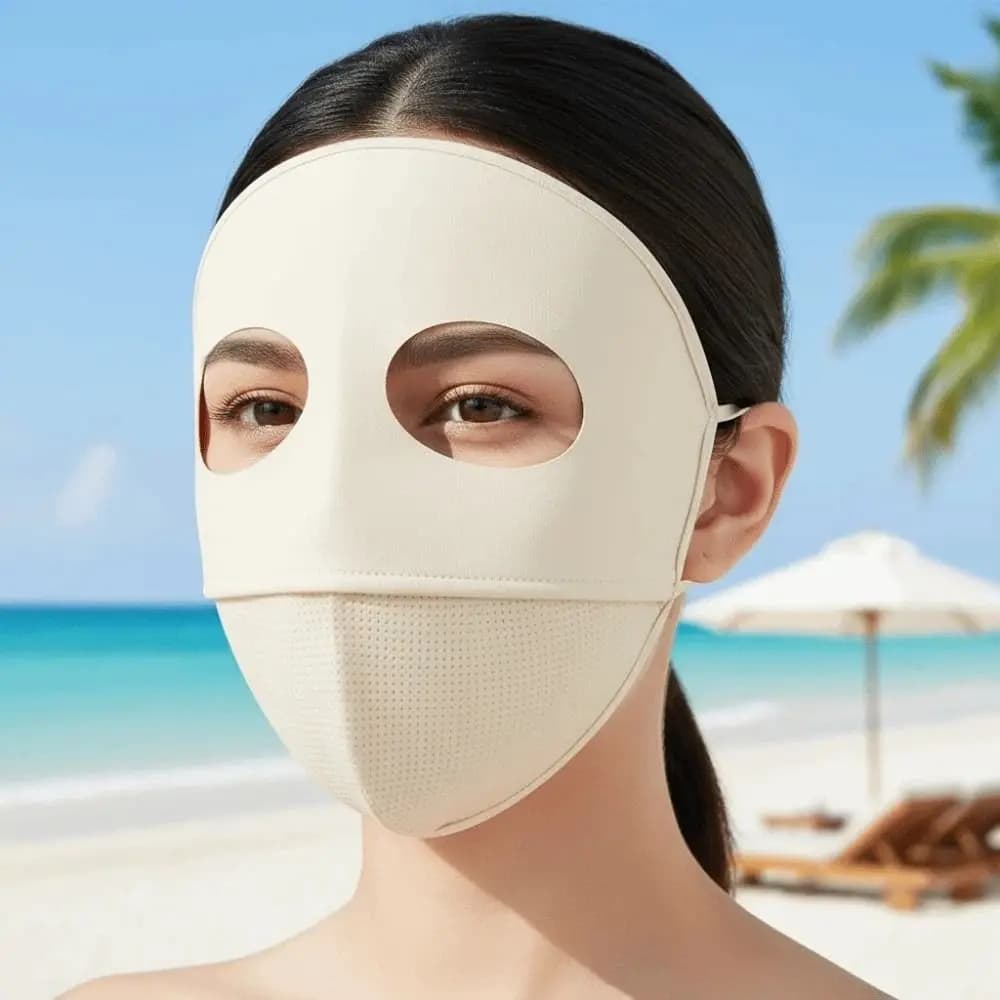 Protective Polyester Mask with Breathable Holes, UV Protection, Sottile and Without Cuciture, for Beach