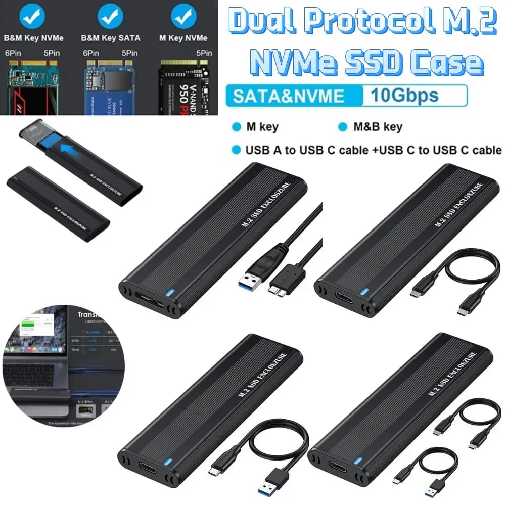 Doppio protocollo M.2NVMe SSD custodia per disco rigido esterno 10gbps M.2NVMe SSD adattatore per custodia strumento gratuito per SSD 2230/2242/2260/2280. 2