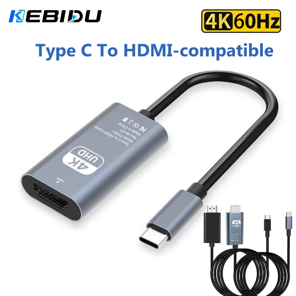 KEBIDU Type C To HDMI-compatible Screen Mirroring Cable HD 4K Phone Computer PC TV Laptop Monitor Same Screen Conversion Cable