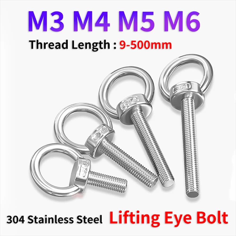 304 Stainless Steel A2 Lifting Eye Bolt Marine Lifting Ring Eyebolt M3 M4 M5 M6 for Wire Cable Rope Lifting Hardware