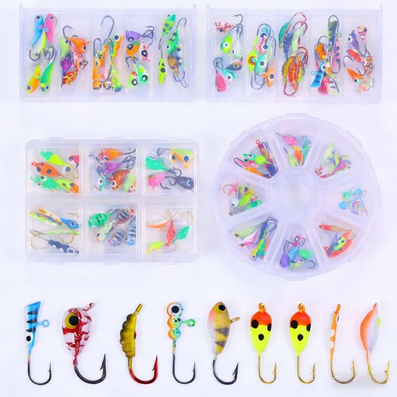 Set di Esche Luminose Fisheye 25-40 con Testa Piombata Anti-Aggraffamento Speciale per la Pesca sul Ghiaccio con Esche Morbide