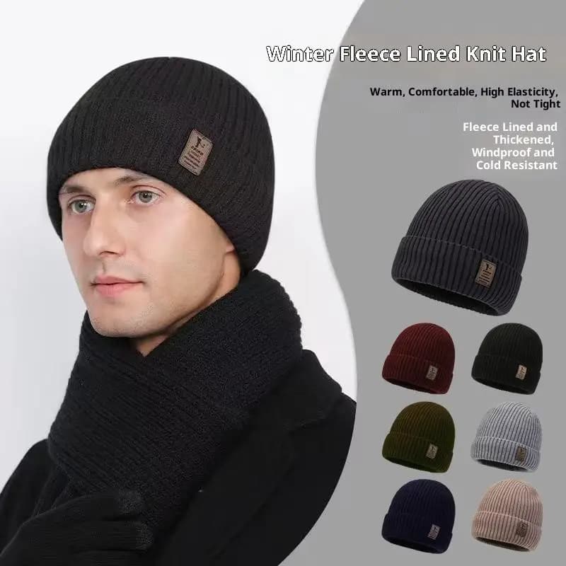 Cappello invernale lavorato a maglia in pile ispessito per uomo, caldo, in filato di cotone, per ciclismo, antivento, protezione dal freddo, stagione autunno inverno