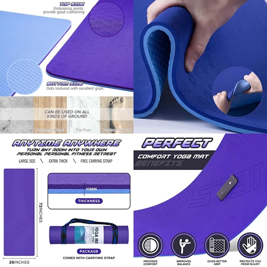 Tappetino da yoga JELS extra spesso, 2/5 pollici, design ergonomico 3D antiscivolo, materiale TPE certificato SGS, tappetino da yoga per uomo e donna con custodia