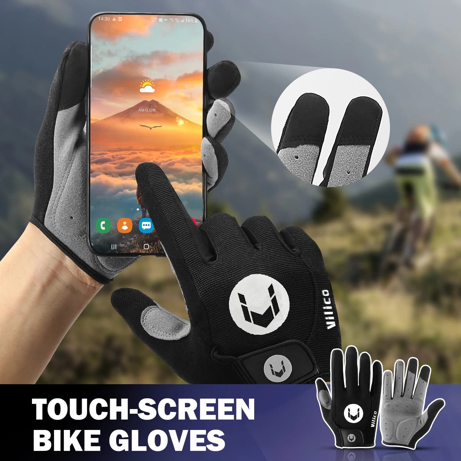 VILICO Touch Screen Full Finger Cycling Gloves Shock Absorbing Padded Breathable Anti-slip MTB Road Bike Bicycle Riding Gloves