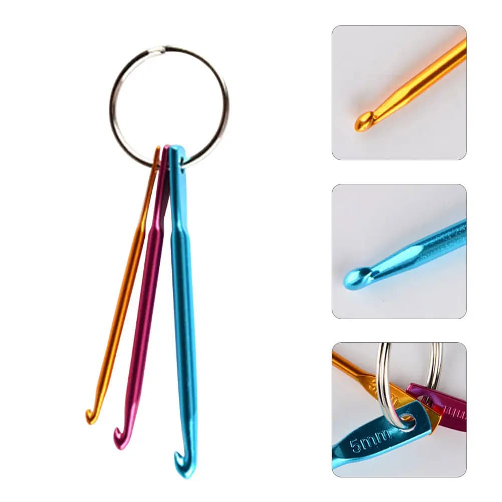 3Pcs Keychain Aluminum Crochet Hooks Mini Set 3Mm 4Mm 5Mm Portable Lightweight Knitting Needles Crochet Supplies