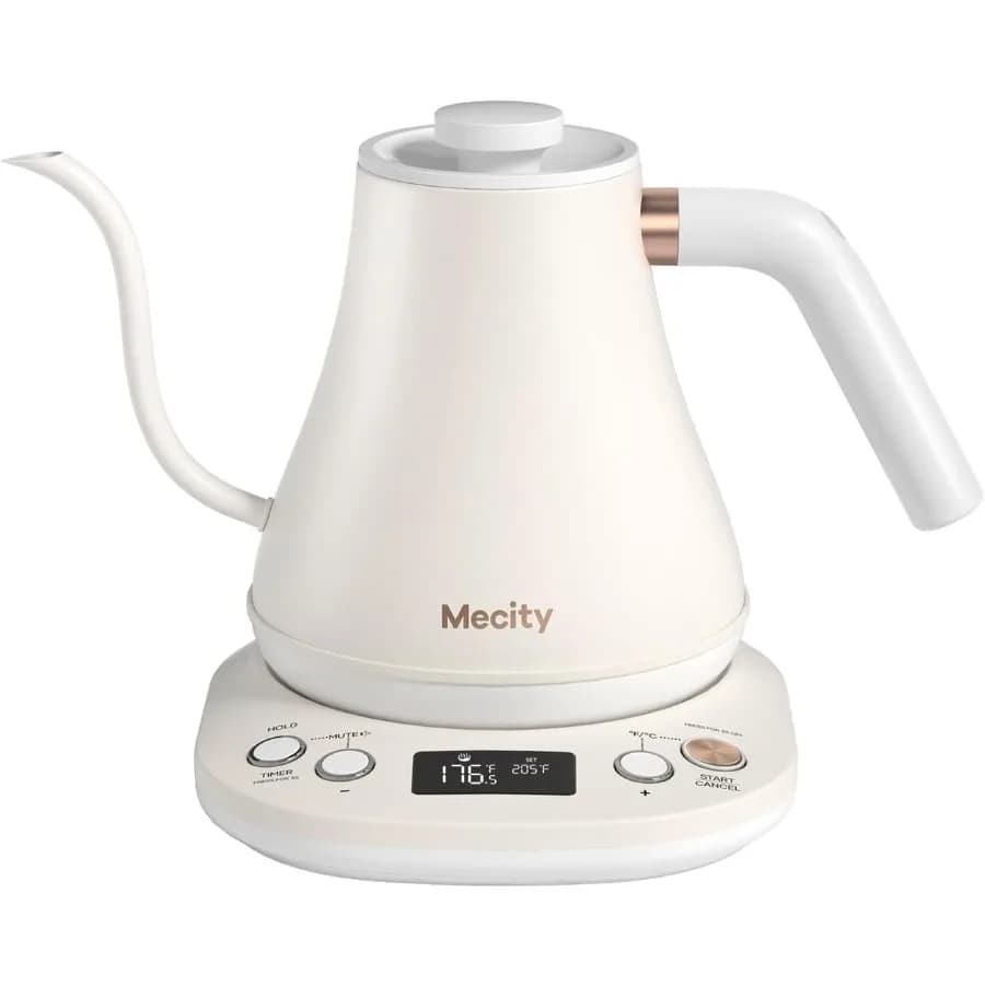Electric swan neck kettle 0.8 liters white dirt Keep warm function LCD display Automatic shutdown Temperature control Pour over the kettle