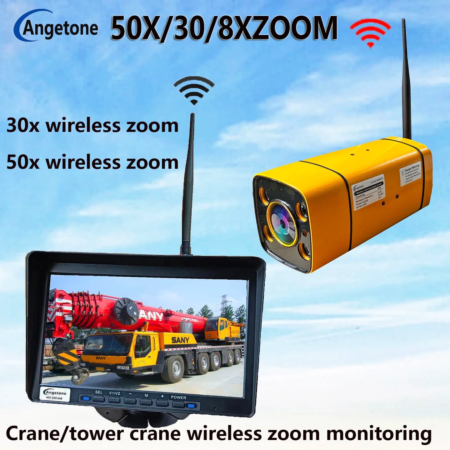Gru telecamera senza fili torre di fascio gru zoom monitoraggio registratore per veicoli visione notturna HD display video a colori scheda DVR 12V24V
