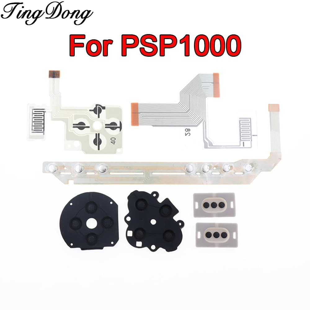 1 set di cuscinetti per pulsanti conduttivi in gomma siliconica + cavo flessibile di ricambio per la riparazione della console di gioco PSP1000