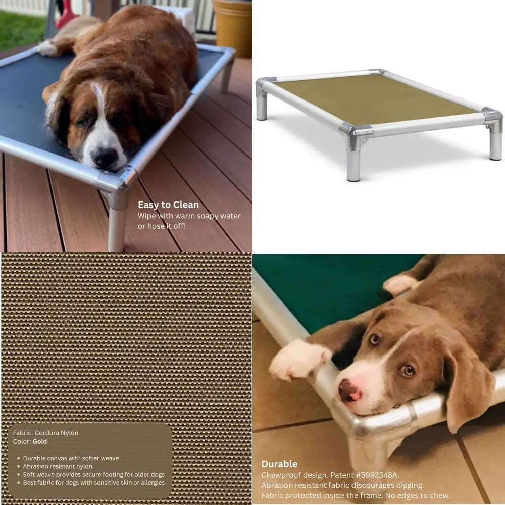 Cuccia rialzata per cani - Argento - 35 x 23 - Nylon Cordura resistente - Oro