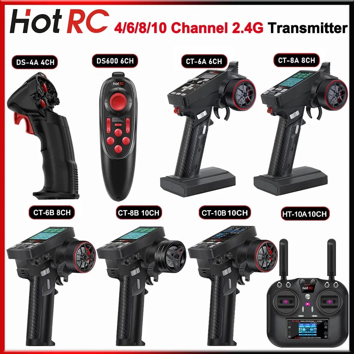 Trasmettitore HOTRC 2.4G DS-4A DS-600 CT-6A CT-8A CT-6B CT-8B CT-10B HT-10A Sistema radio Telecomando per RC Auto Barca Aereo