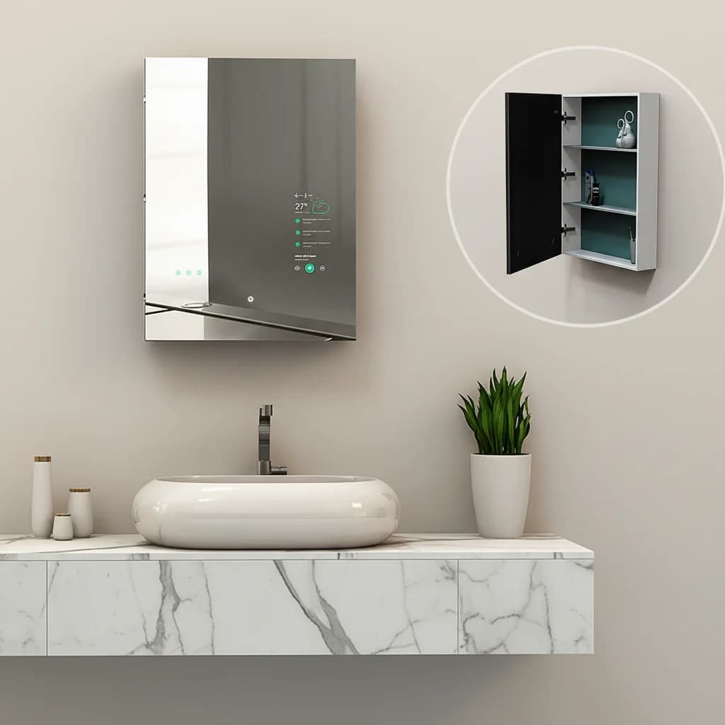 MIRROH.AI Specchio Intelligente per Bagno OEM/ODM con Schermo Touch FHD, Impermeabile IP65, WiFi e Bluetooth per Casa Intelligente