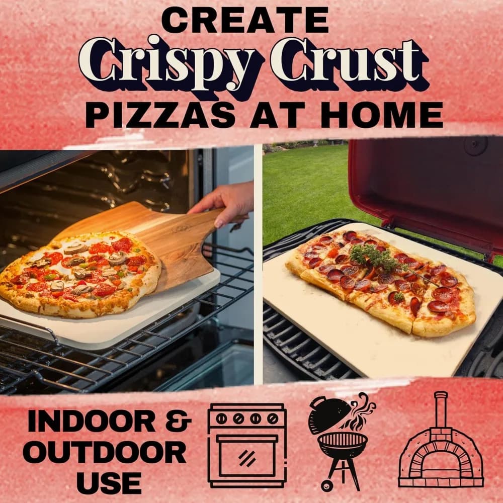 Set di pietre per pizza per forno e grill - Kit di accessori per pizza da 5 pezzi - Pietra per pizza da 15 pollici con manici